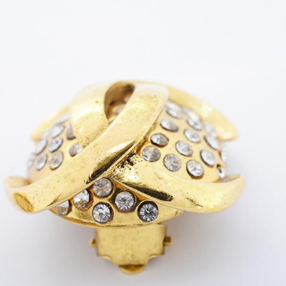 Chanel Earrings, Coco Mark Circle, GP Plated, Rhinestone, Gold, Women's - Picture 8 of 10
